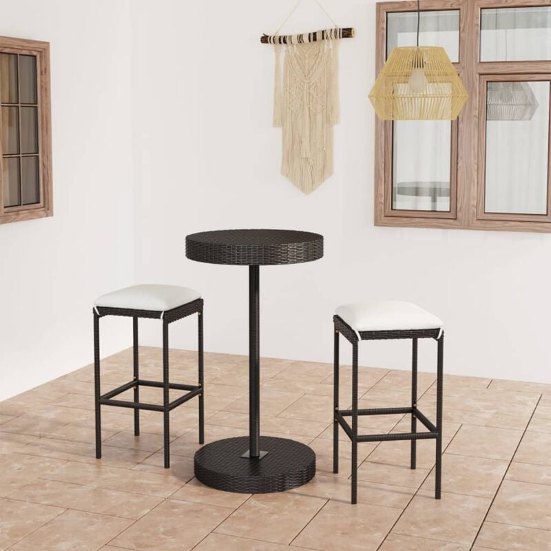 foto del prodotto set bar da giardino 3 pz con cuscini polyrattan nero vidaxl
