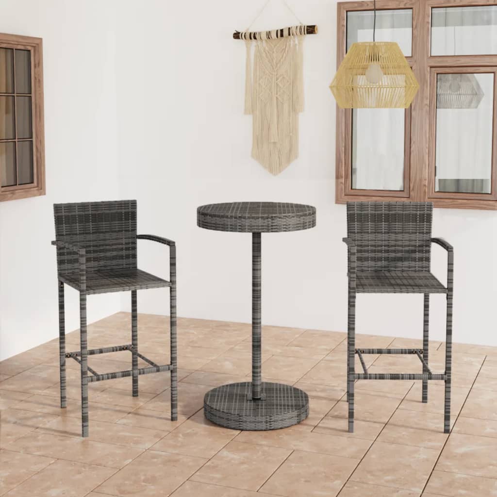 foto del prodotto set bar da giardino 3 pz in polyrattan grigio cod mxl 35786