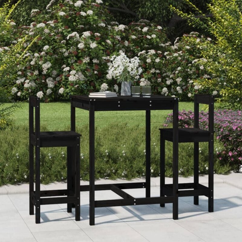 foto del prodotto set bar da giardino 3 pz nero in legno massello di pino vidaxl
