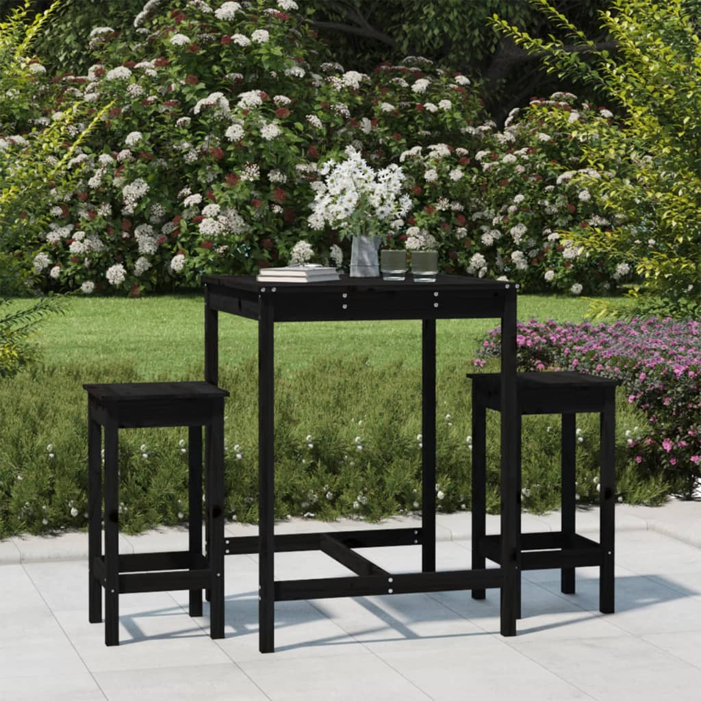 foto del prodotto set bar da giardino 3 pz nero in legno massello di pinocod mxl 117989