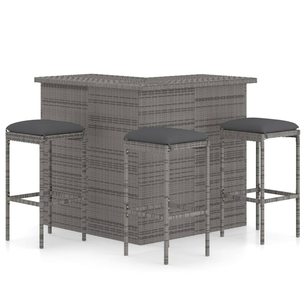 foto del prodotto set bar da giardino 4pz con cuscini in polyrattan grigio cod mxl 35731