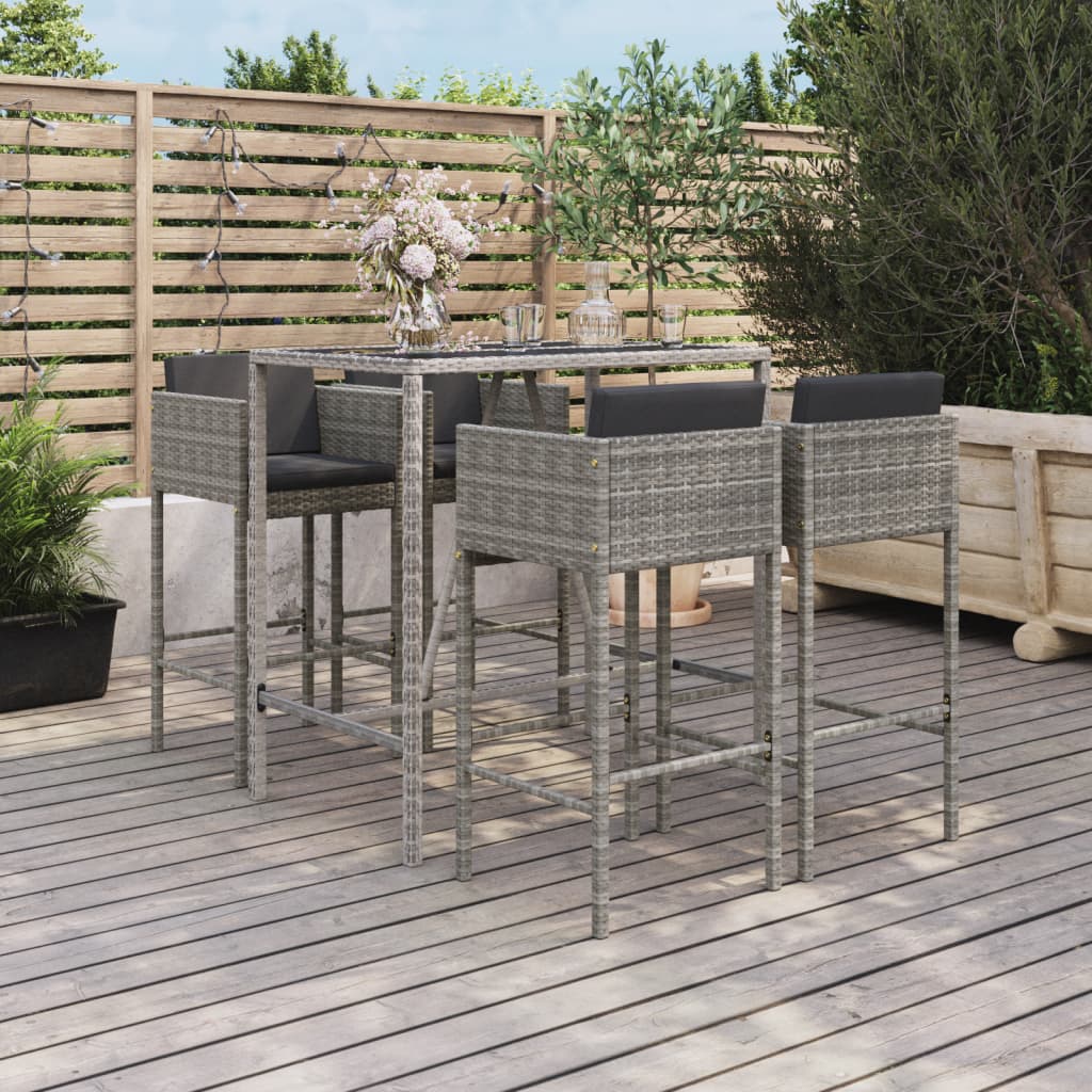 foto del prodotto set bar da giardino 5 pz con cuscini in polyrattan grigiocod mxl 77111