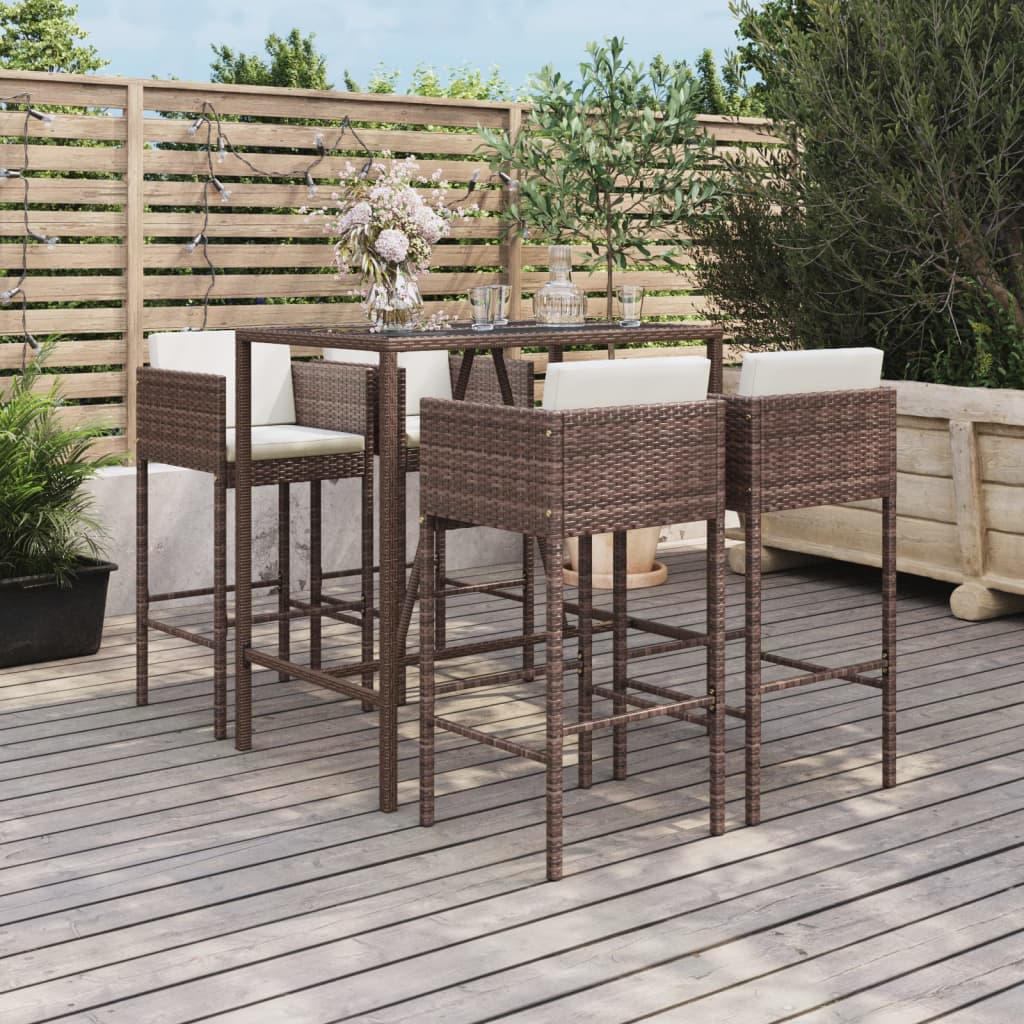 foto del prodotto set bar da giardino 5 pz con cuscini in polyrattan marrone