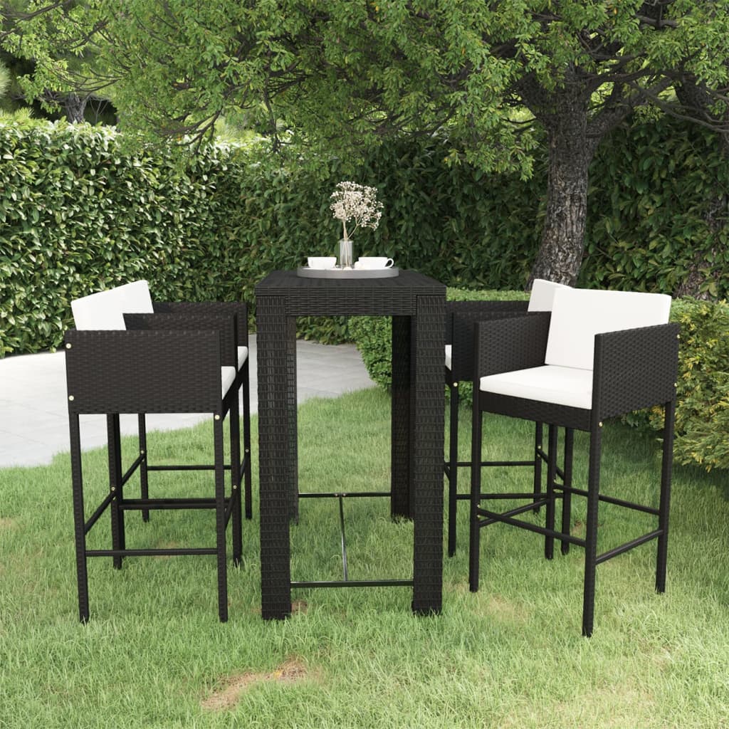 foto del prodotto set bar da giardino 5 pz con cuscini polyrattan nero cod mxl 39395
