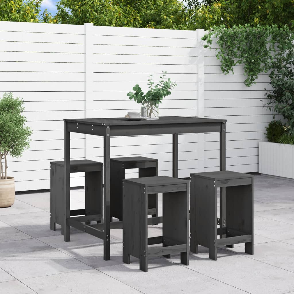 foto del prodotto set bar da giardino 5 pz grigio in legno massello di pinocod mxl 107583