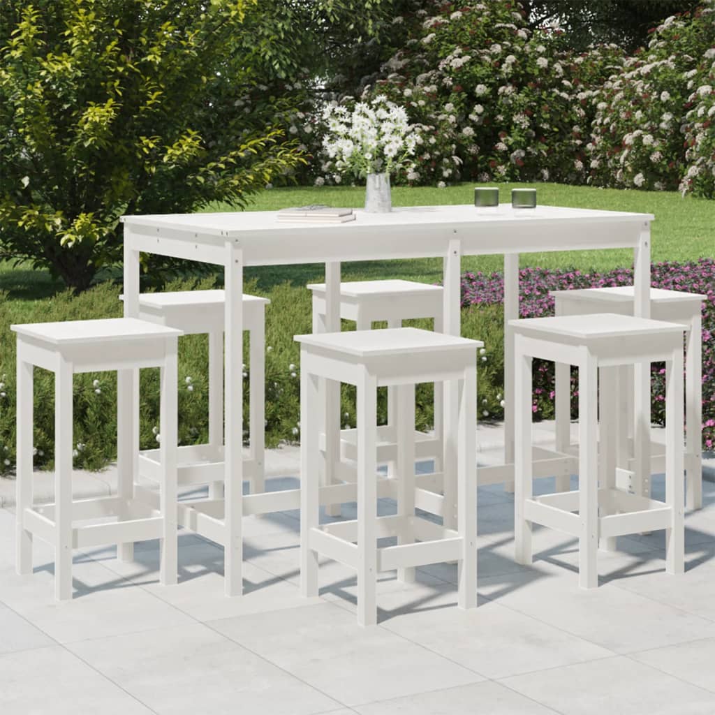 foto del prodotto set bar da giardino 7 pz bianco in legno massello di pino