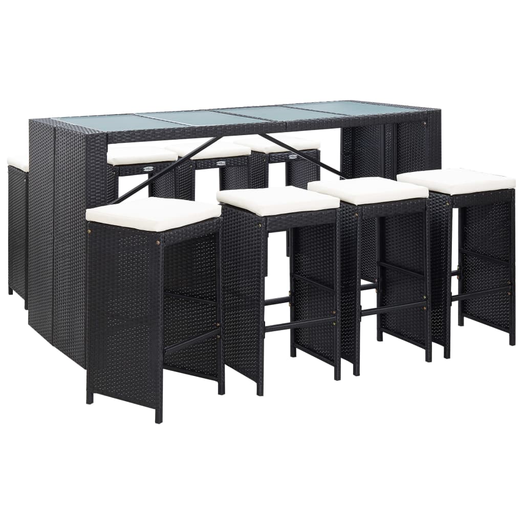 foto del prodotto set bar da giardino 9 z pz in polyrattan nero cod mxl 35135