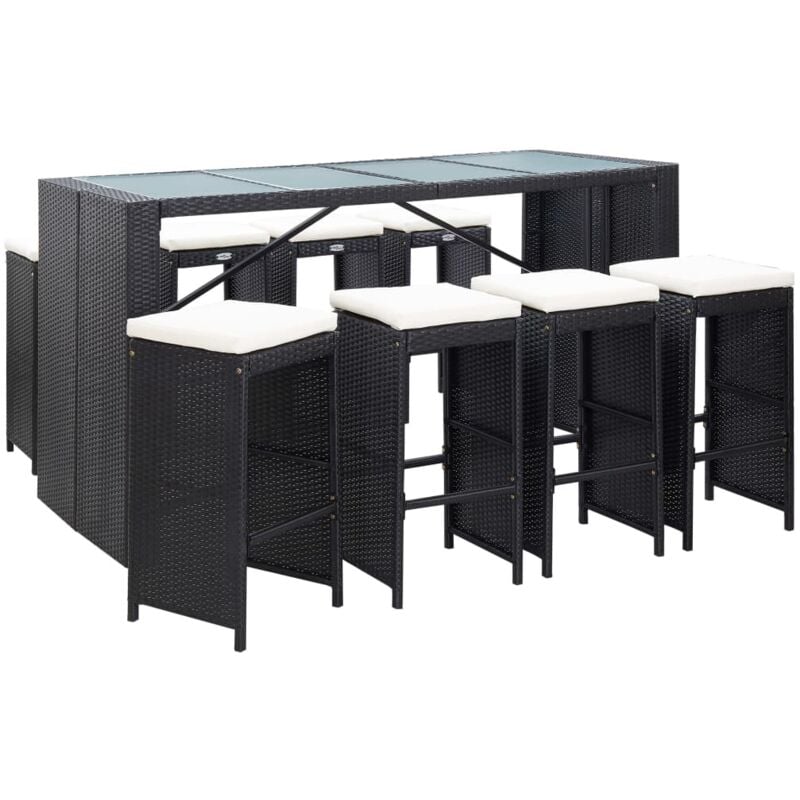 foto del prodotto set bar da giardino 9 z pz in polyrattan nero - vidaxl