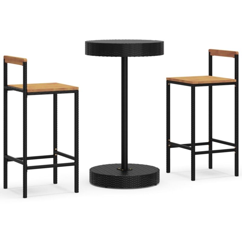 foto del prodotto set bar da giardino con mobili da esterno, terrazza, 3 pezzi, polyrattan nero legno massiccio di acacia