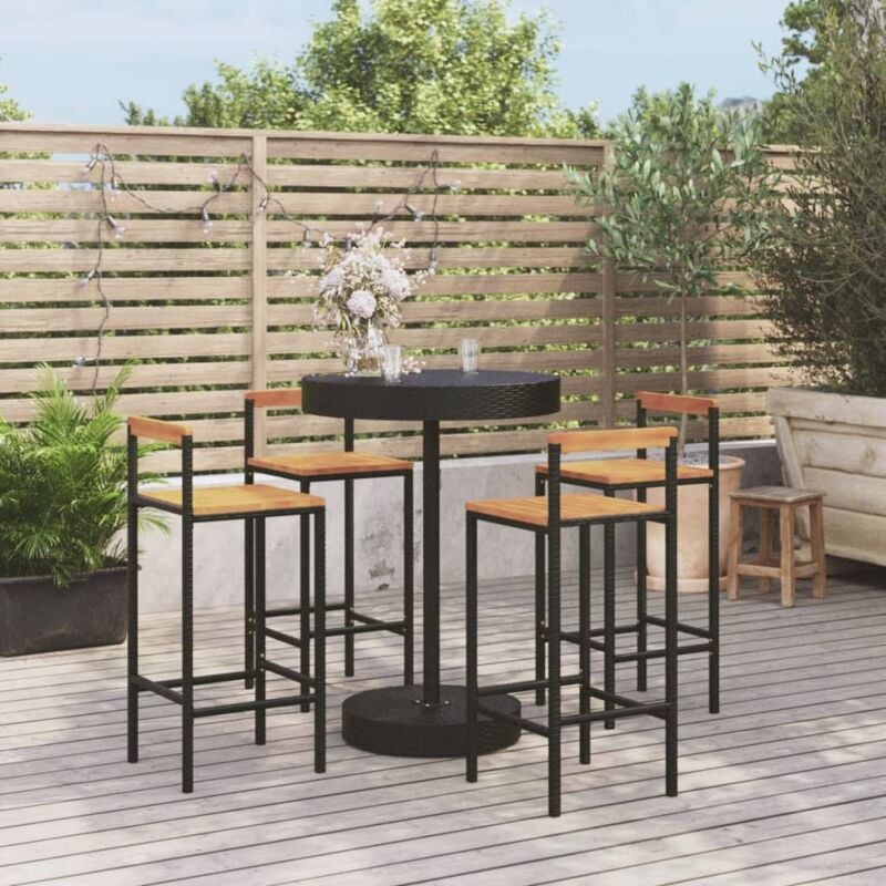 foto del prodotto set bar giardino 5 pz nero polyrattan e legno massello acacia vidaxl