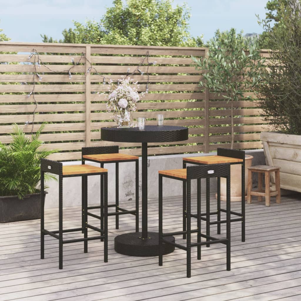 foto del prodotto set bar giardino 5 pz nero polyrattan e legno massello acaciacod mxl 76721