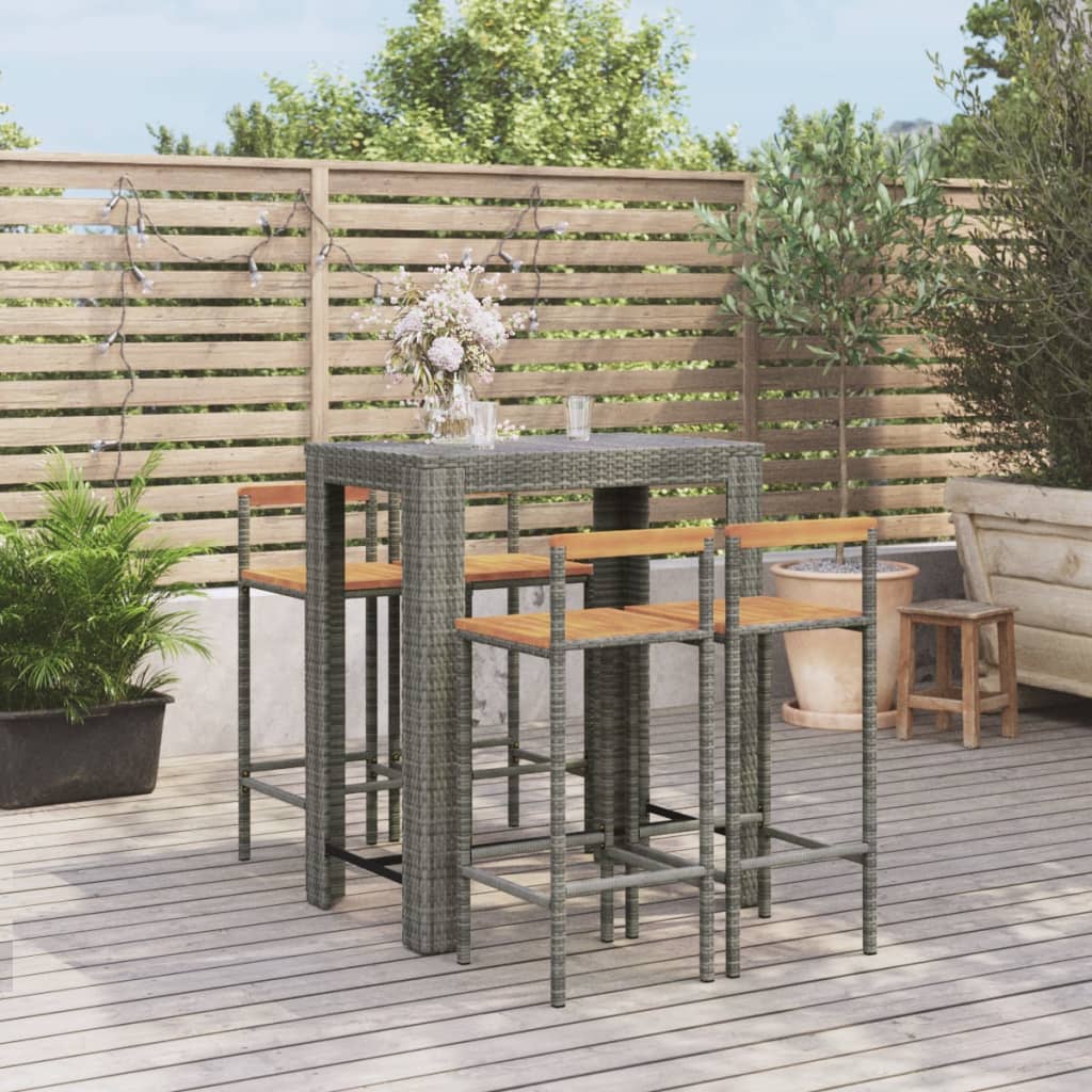 foto del prodotto set bar giardino 5pz grigio polyrattan e legno massello acacia