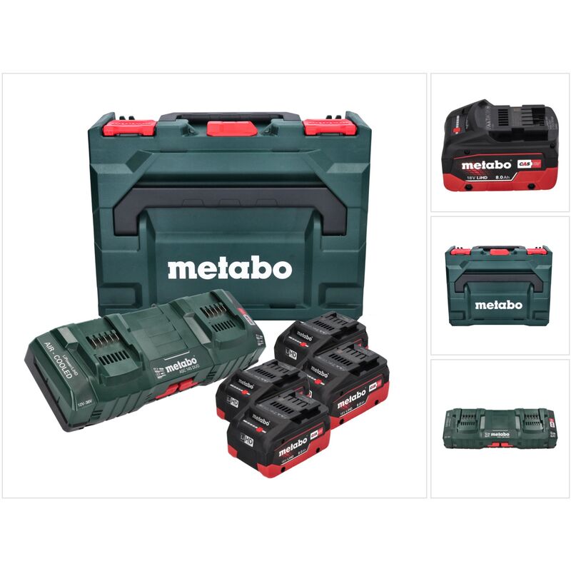 foto del prodotto set base metabo 4x batterie li power 8,0 ah 18 v cas agli ioni di litio caricatore doppio duo asc 145 valigetta metabo x 685135000 