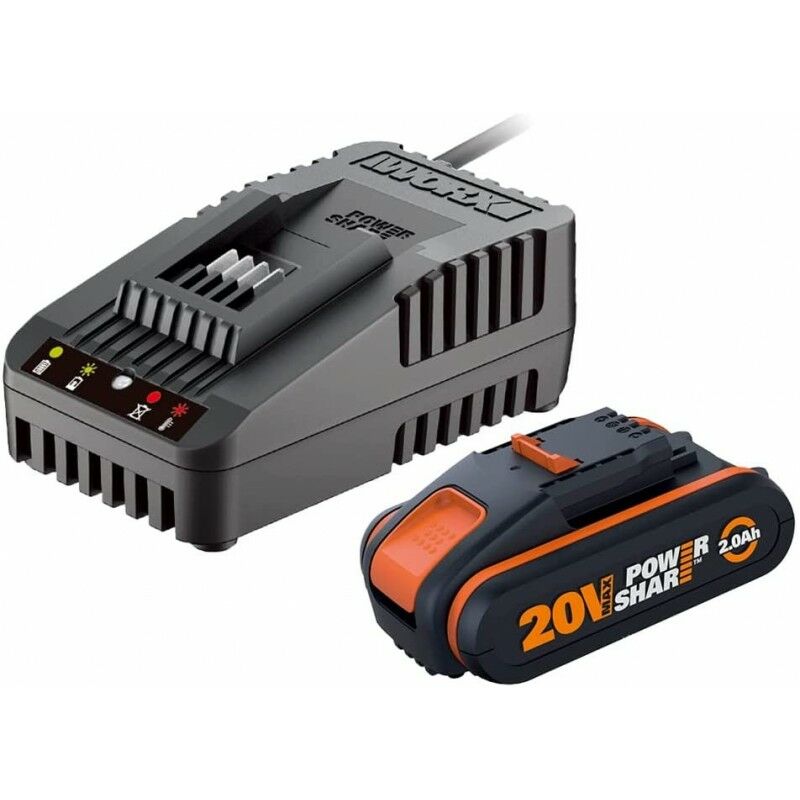 foto del prodotto set batteria 20v 2.0ah lithio caricabatterie rapido 1h x 2ah 20v worx wa3601