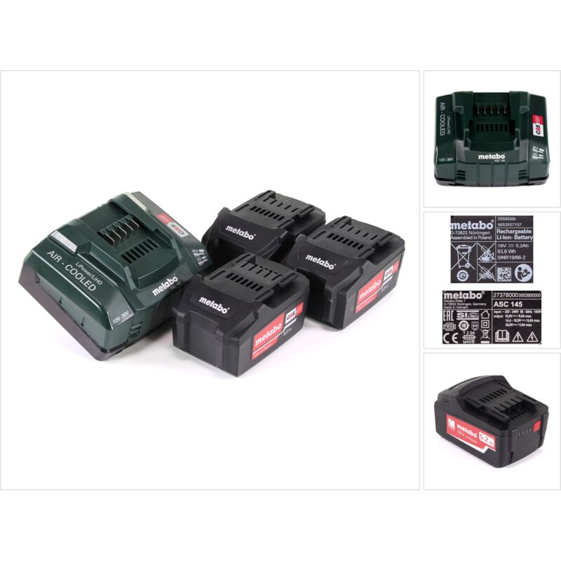 foto del prodotto set batteria metabo 3x5,2ah + caricabatteria asc 30-36 v