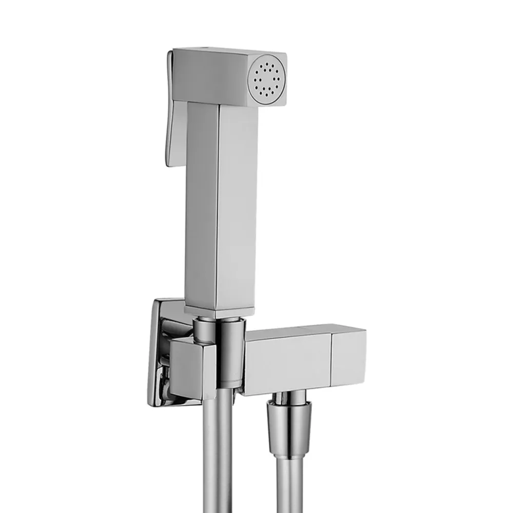 foto del prodotto set bidet quadrato in ottone cromato con tubo flessibile silver