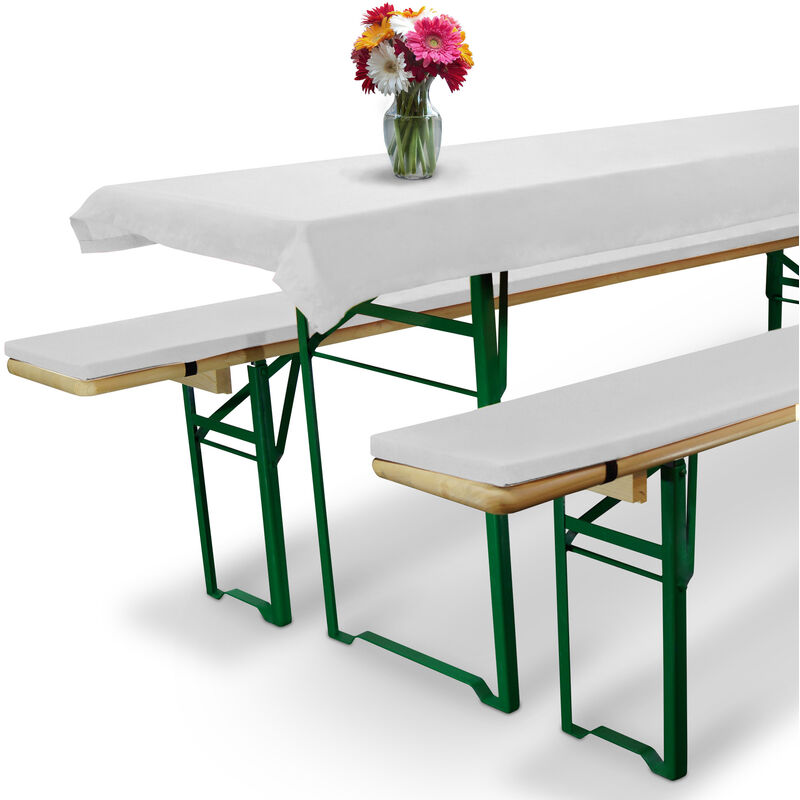 foto del prodotto set birreria: 1 tovaglia &amp; 2 cuscini per panche comfort xs - per sagre ristorazione ricevimenti catering bianco, 220x50 cm - beautissu