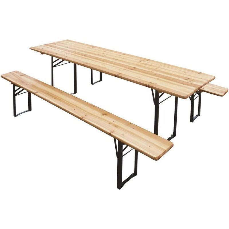 foto del prodotto set birreria completo tavolo con 2 panche in legno naturale gambe pieghevoli facile trasporto mobili per bar pub giardino piscina fiera picnic