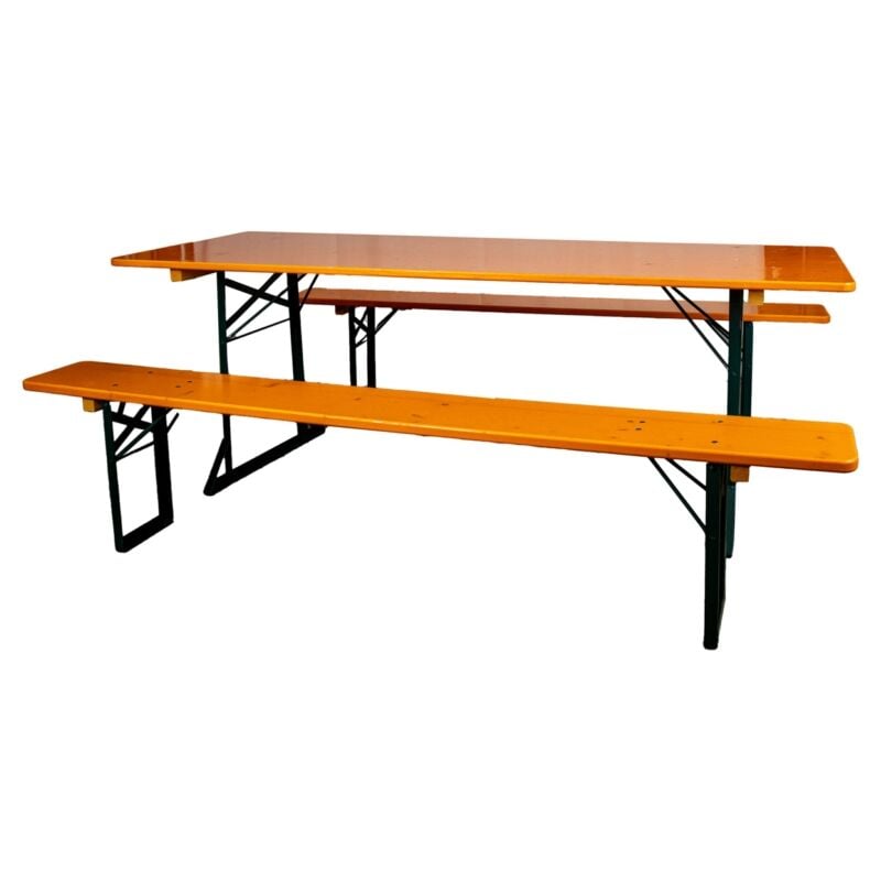 foto del prodotto set birreria da esterno eurogarden magnum in legno con un tavolo e 2 panche pieghevoli 220x80 cm