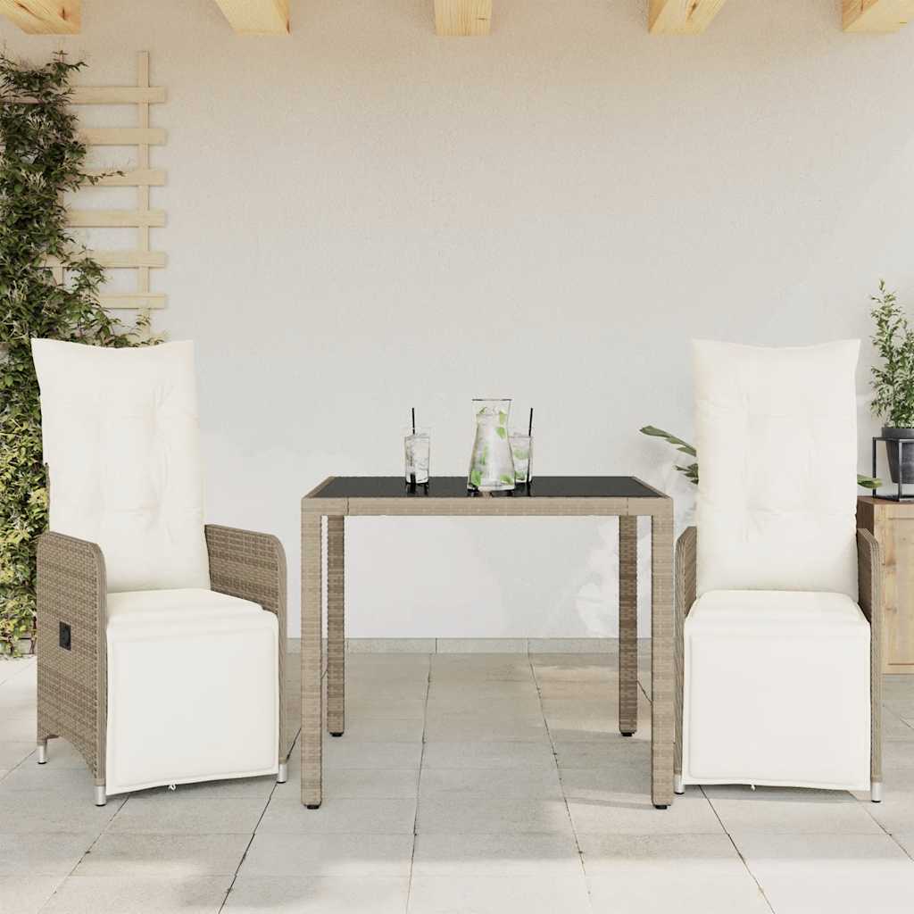 foto del prodotto set bistr da giardino 3 pz con cuscini in polyrattan marrone