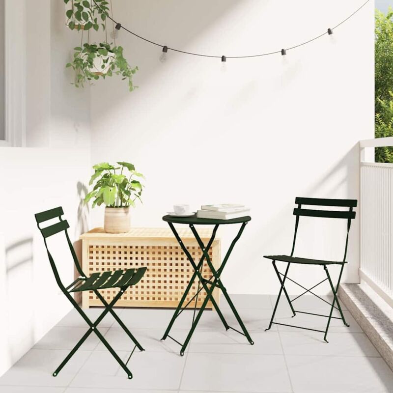foto del prodotto set bistro pieghevole a 3 pezzi verde scuro in acciaio di vidaxl