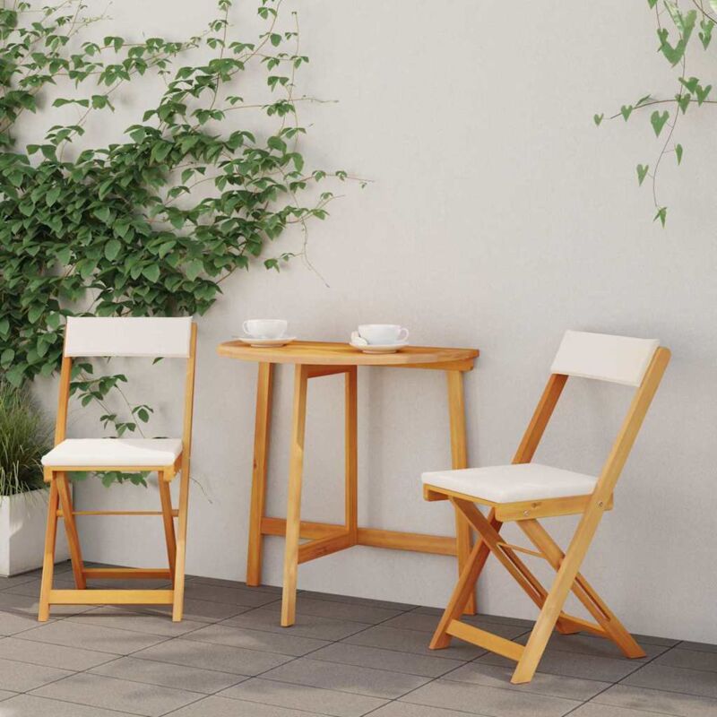 foto del prodotto set bistro pieghevole da 3 pezzi con cuscini in legno massello di acacia vidaxl