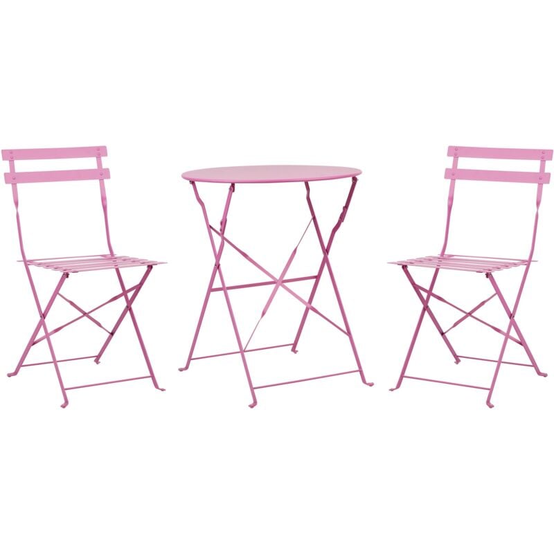 immagine 0 del prodotto set bistrot da esterno 3 pezzi tavolo rotondo in acciaio rosa e sedie fiori