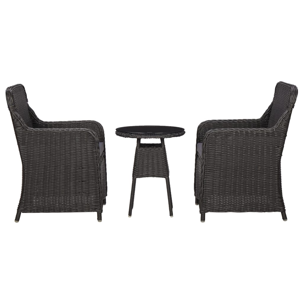 foto del prodotto set bistrot da giardino 3 pz con cuscini in polyrattan nero