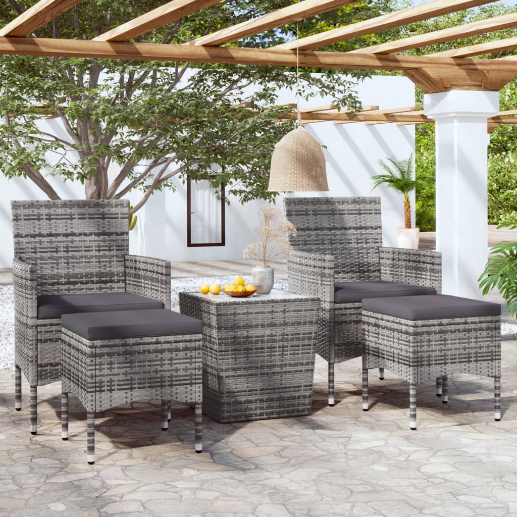 foto del prodotto set bistrot da giardino 5pz polyrattan e vetro temperato grigiocod mxl 69410