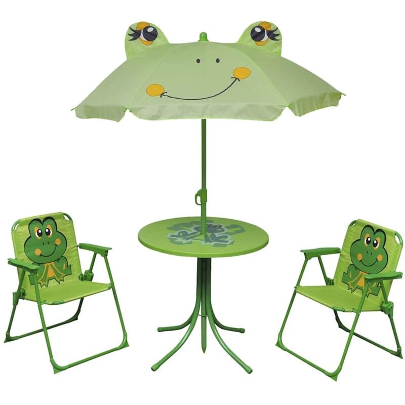 foto del prodotto set bistrot da giardino per bimbi con ombrellone e sedioline vari temi e colori colore verde rana
