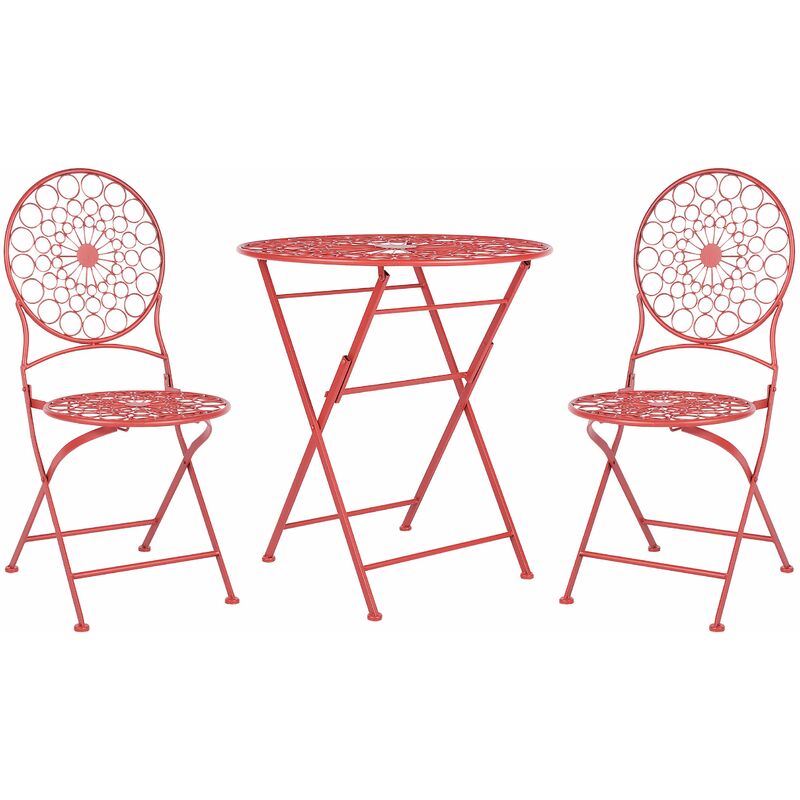 foto del prodotto set bistrot da giardino tavolo 2 sedie in metallo stile provenzale rosso scario