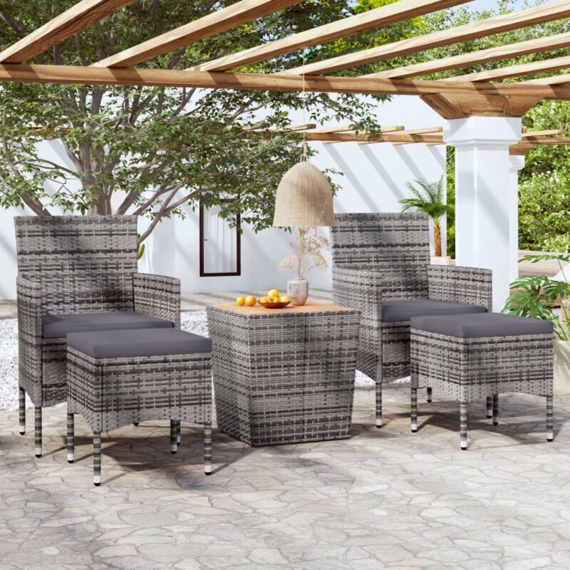 foto del prodotto set bistrot giardino 5 pz polyrattan e massello acacia grigio vidaxl 178520