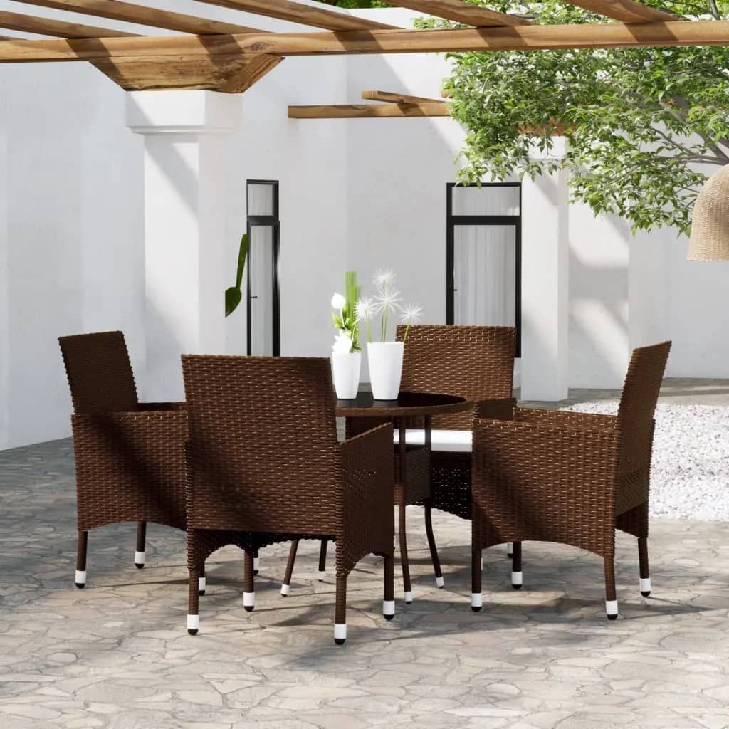 foto del prodotto set bistrot giardino 5 pz polyrattan e vetro temperato marrone