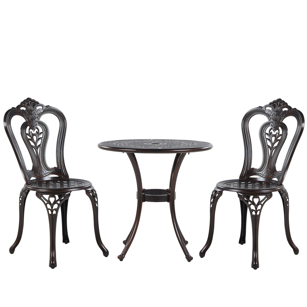 foto del prodotto set bistrot marrone alluminio giardino esterno 2 posti tavolo 65 cm 2 sedie vintage