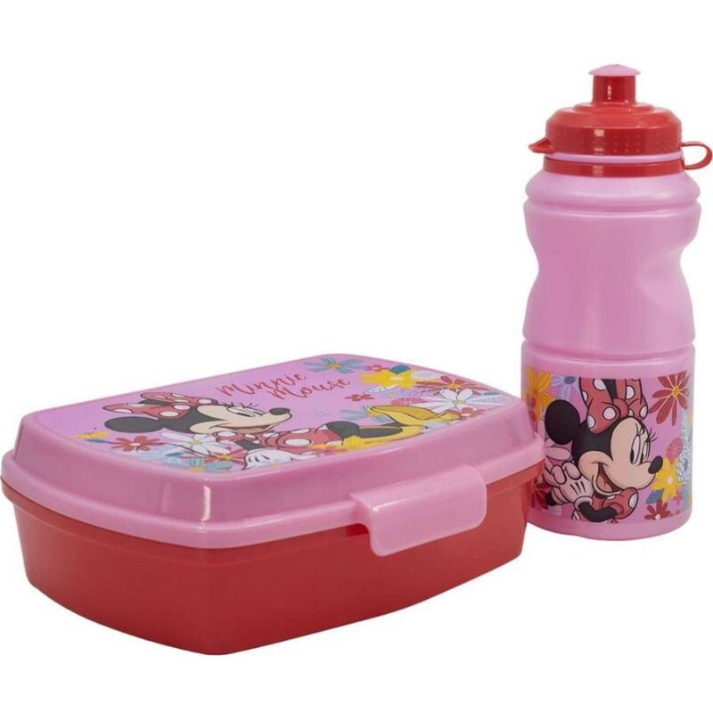 foto del prodotto set borraccia da 380 ml e sandwich box per bambini in plastica minnie