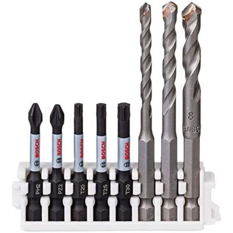 foto del prodotto set bosch professional da 8 pz. di bit avvitamento e punte per piastrelle pick and click, accessorio per avvitatore a impulsi, trapano a batteria