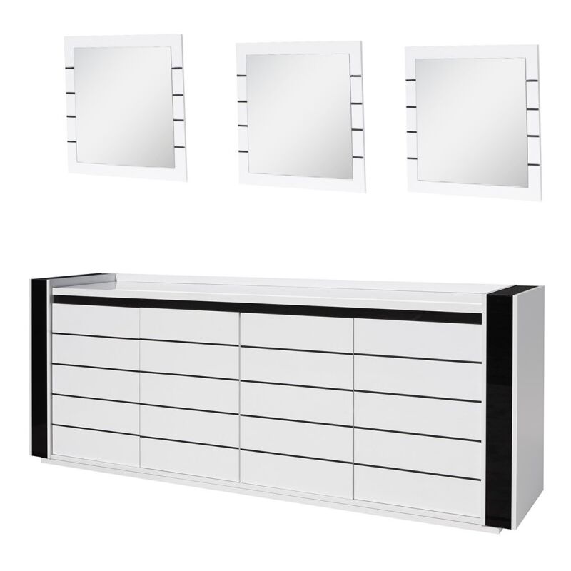foto del prodotto set buffet lina con led e 3 specchi quadrati color bianco e nero
