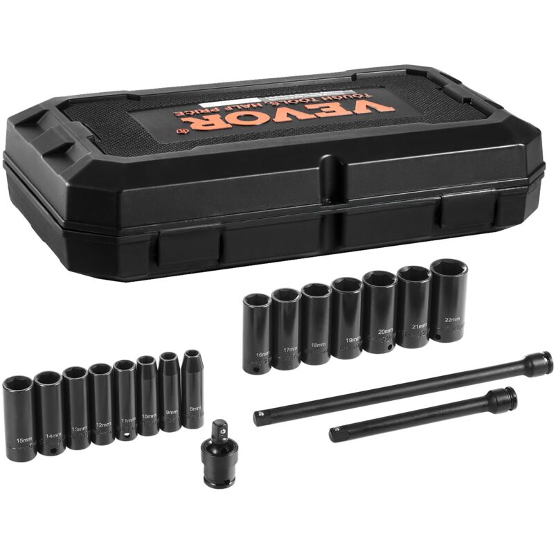 foto del prodotto set bussole a impatto da 3 8 , set bussole profonde da 18 pezzi, metriche da 8 a 22 mm, acciaio legato cr v a 6 punte per riparazioni auto, marcature