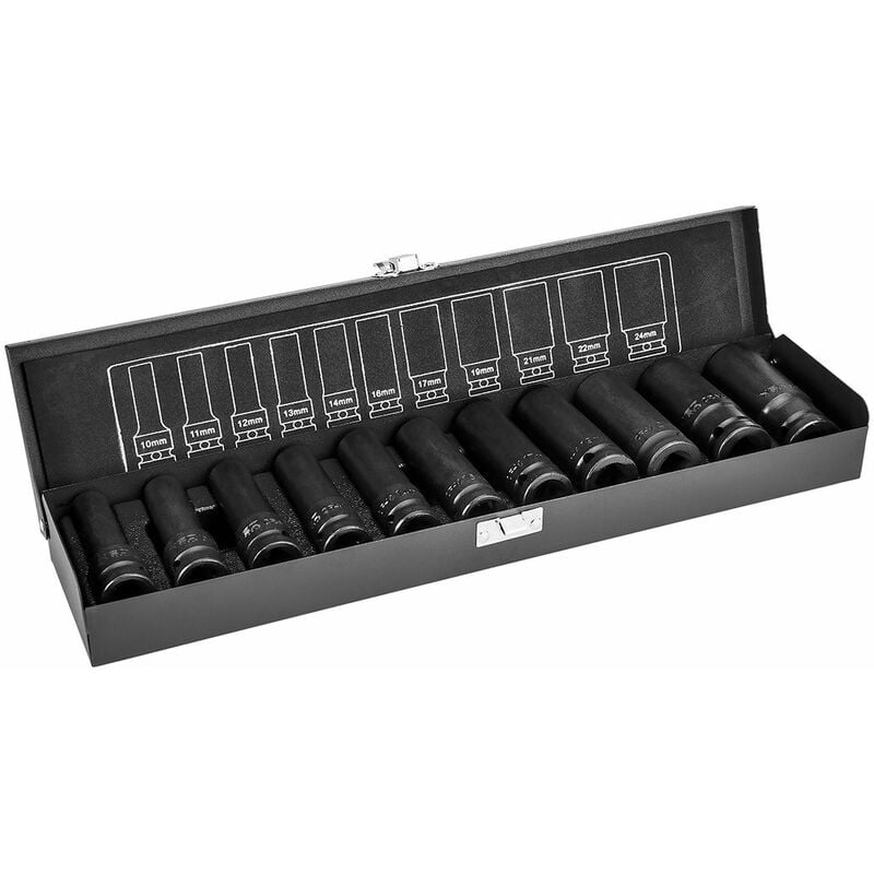 foto del prodotto set bussole lunghe 1 2 10 24mm 11pz impatto utensili aria neo tools