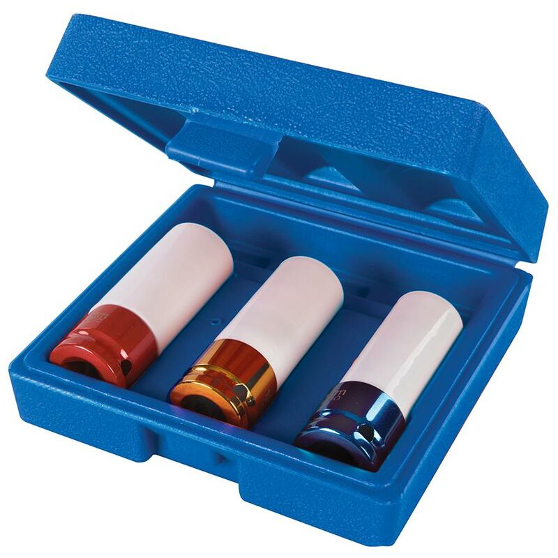 foto del prodotto set bussole per dadi dei cerchi in lega 3 p.zi 1 2 17, 19 e 21 mm