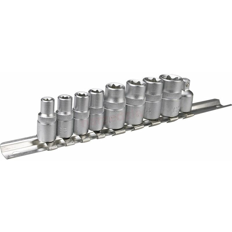 foto del prodotto set bussole torx femmina adattatore 10pz attacco 1 4 3 8 topex 39d375