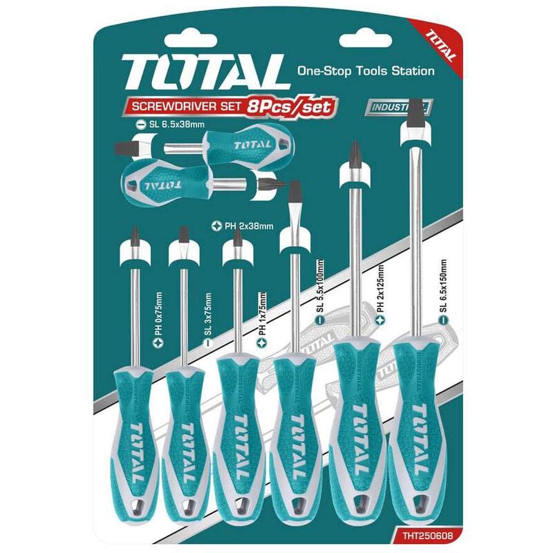 foto del prodotto set cacciaviti 8pz taglio e croce giraviti professionali total