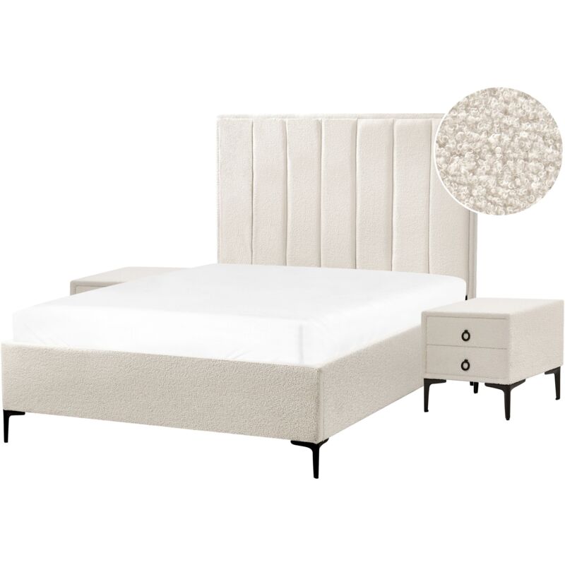 foto del prodotto set camera da letto con 2 comodini in tessuto boucl bianco sporco 140 x 200 cm sezanne