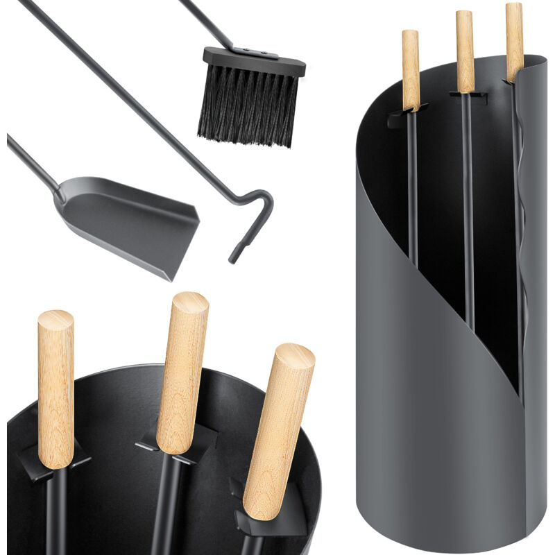 foto del prodotto set camino 4 pezzi accessori per camino design moderno rivestito set camino di alta qualit composto da 4 pezzi scopa pala poker antracite kesser