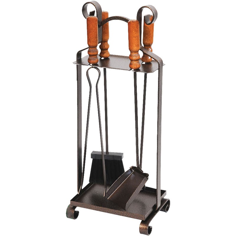 foto del prodotto set camino in acciaio cortina 65h cm ferliving con supporto e 4 attrezzi