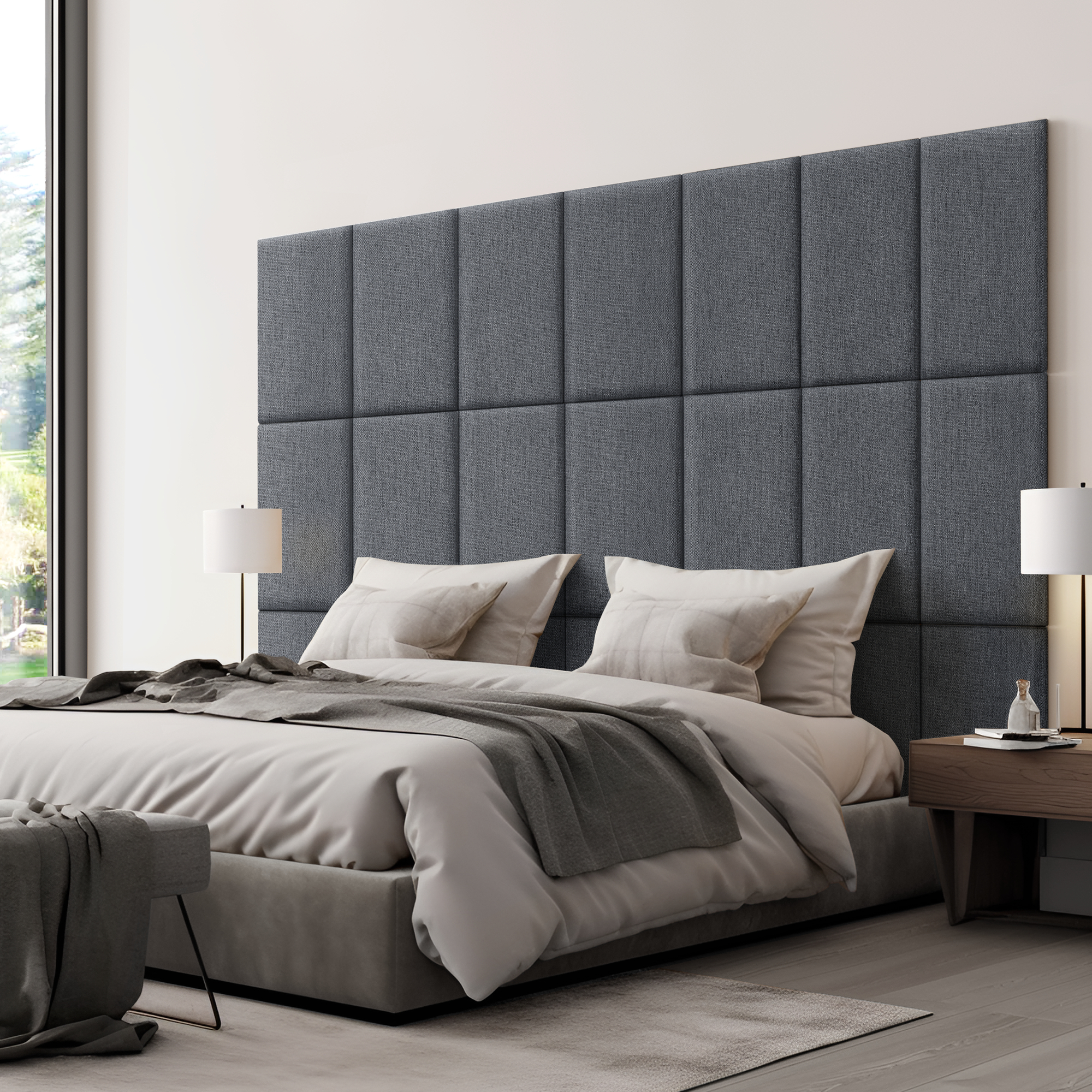 foto del prodotto set carpino di 3 pannelli murali imbottiti rivestiti in tessuto grigio scuro 60x30 cm neu.haus 
