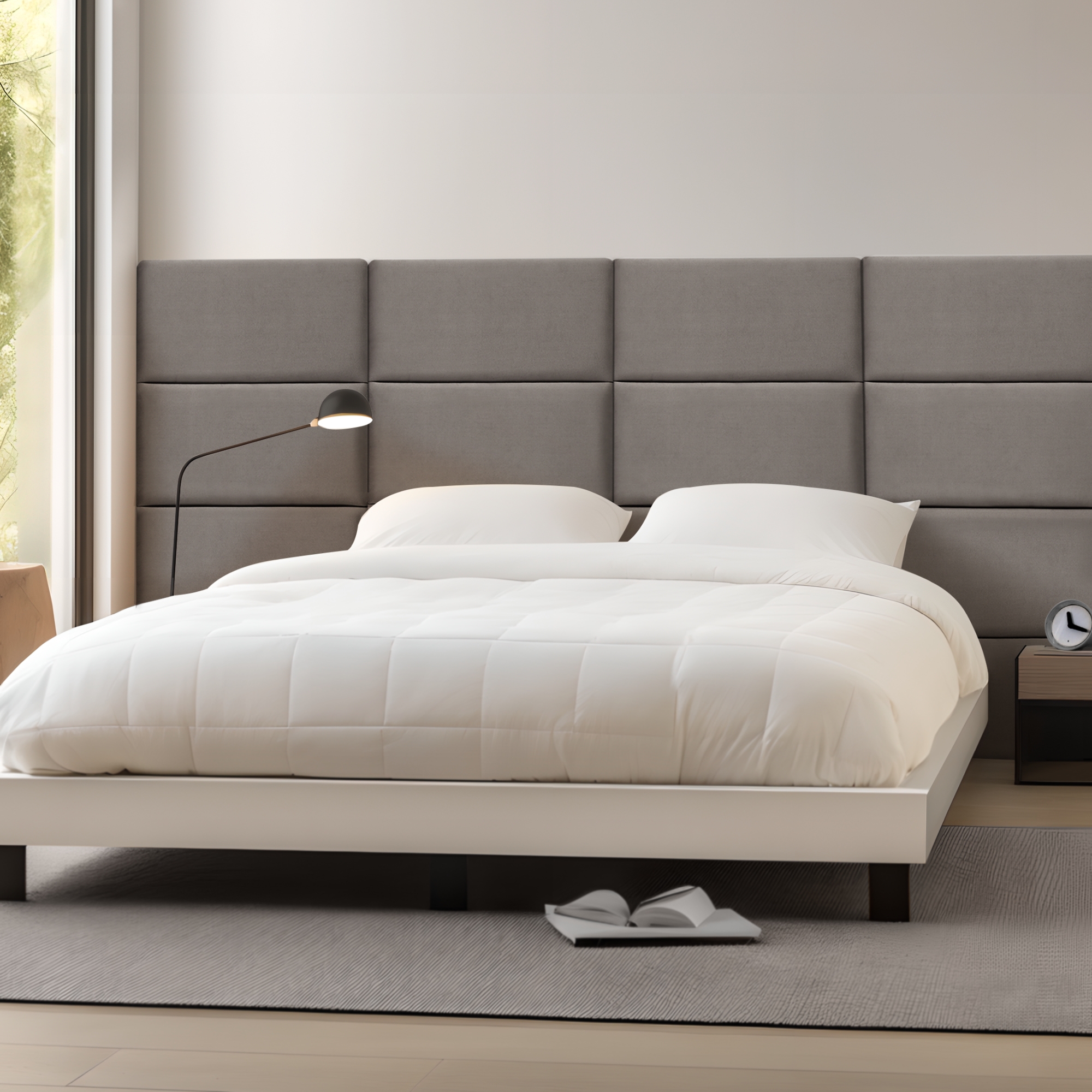 foto del prodotto set carpino di 3 pannelli murali imbottiti rivestiti in tessuto velluto grigio scuro 60x30 cm neu.haus 
