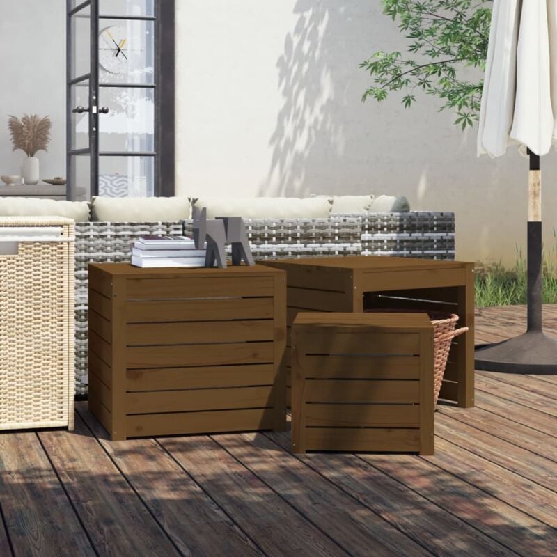 foto del prodotto set cassette da giardino 3 pz ambra in legno massello di pino vidaxl