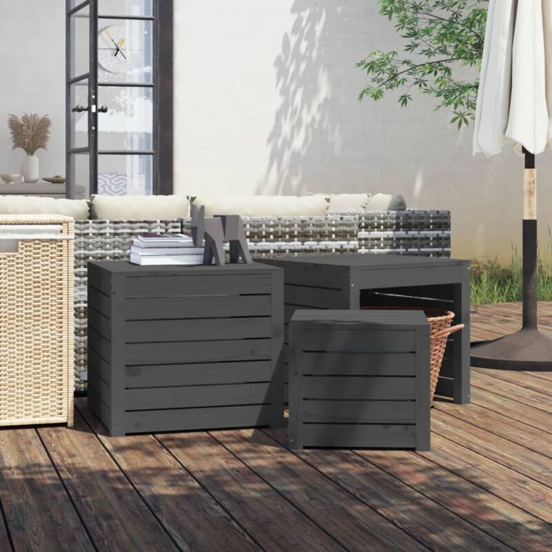 foto del prodotto set cassette da giardino 3 pz grigio in legno massello di pino vidaxl
