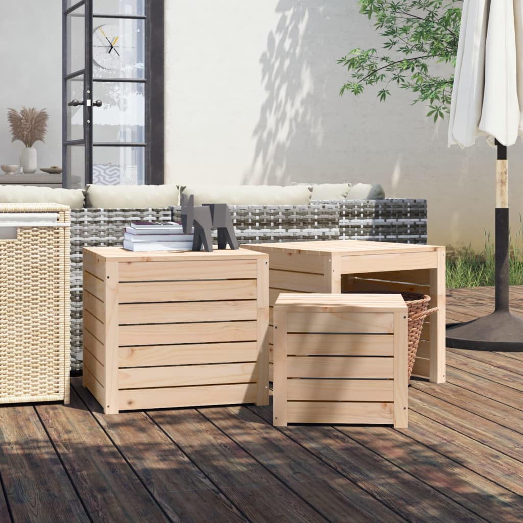 foto del prodotto set cassette da giardino 3 pz in legno massello di pinocod mxl 80694